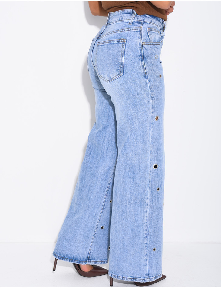 Jeans mit geradem Schnitt und hoher Taille sowie Ösen