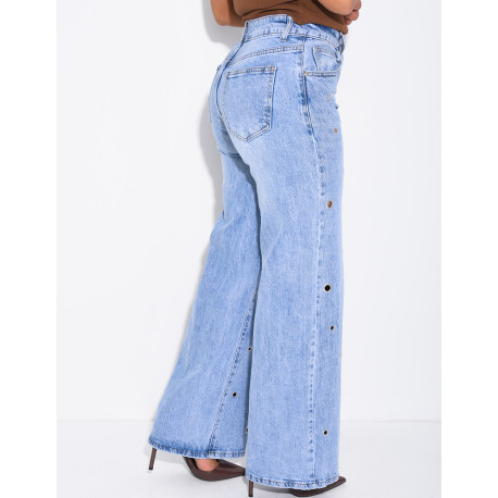 Jeans mit geradem Schnitt und hoher Taille sowie Ösen