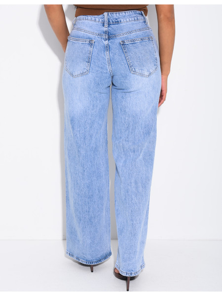 Jeans mit geradem Schnitt und hoher Taille sowie Ösen