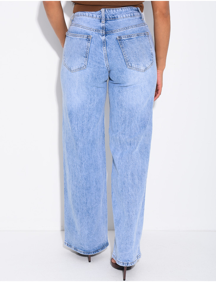 Jeans mit geradem Schnitt und hoher Taille sowie Ösen