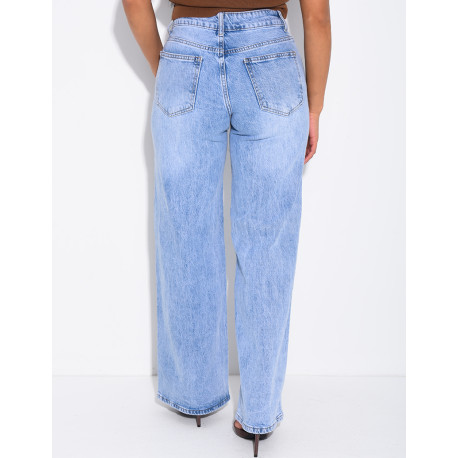 Jeans mit geradem Schnitt und hoher Taille sowie Ösen