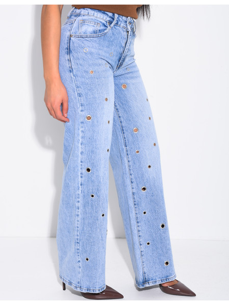 Jeans mit geradem Schnitt und hoher Taille sowie Ösen