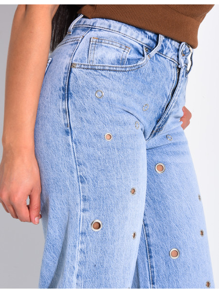 Jeans mit geradem Schnitt und hoher Taille sowie Ösen