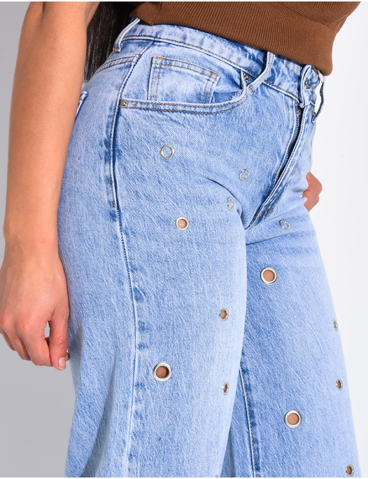 Jeans mit geradem Schnitt und hoher Taille sowie Ösen