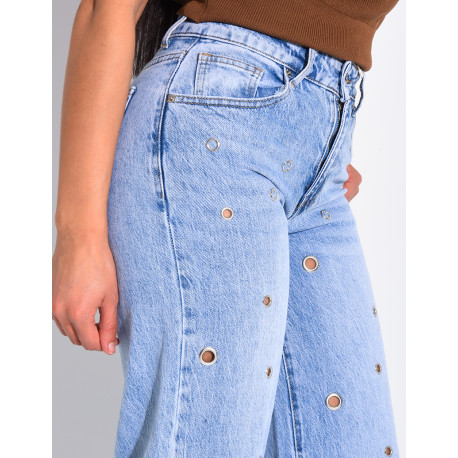 Jeans mit geradem Schnitt und hoher Taille sowie Ösen