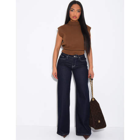 Low-rise wide-leg jeans with flap pockets