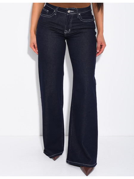 Low-rise wide-leg jeans with flap pockets