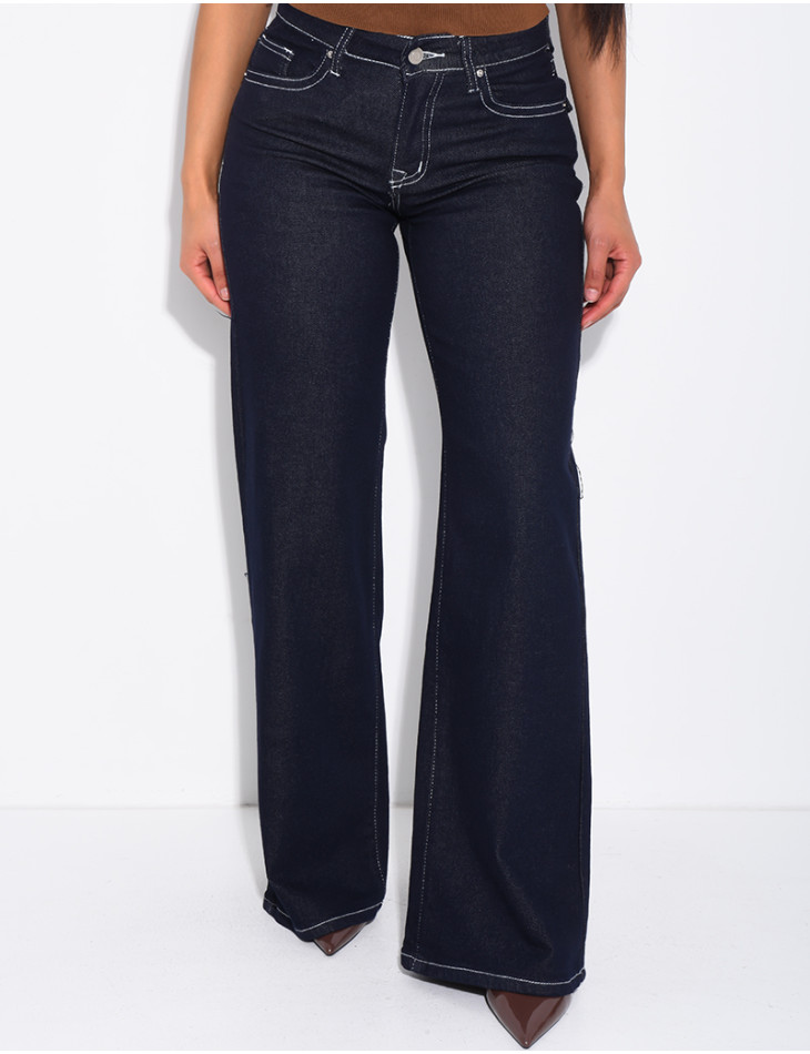 Low-rise wide-leg jeans with flap pockets