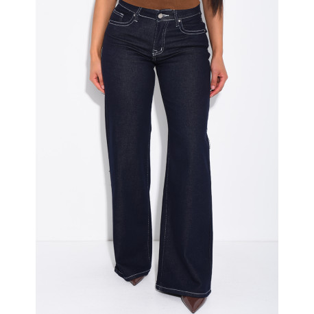 Low-rise wide-leg jeans with flap pockets