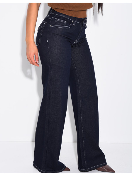Low-rise wide-leg jeans with flap pockets