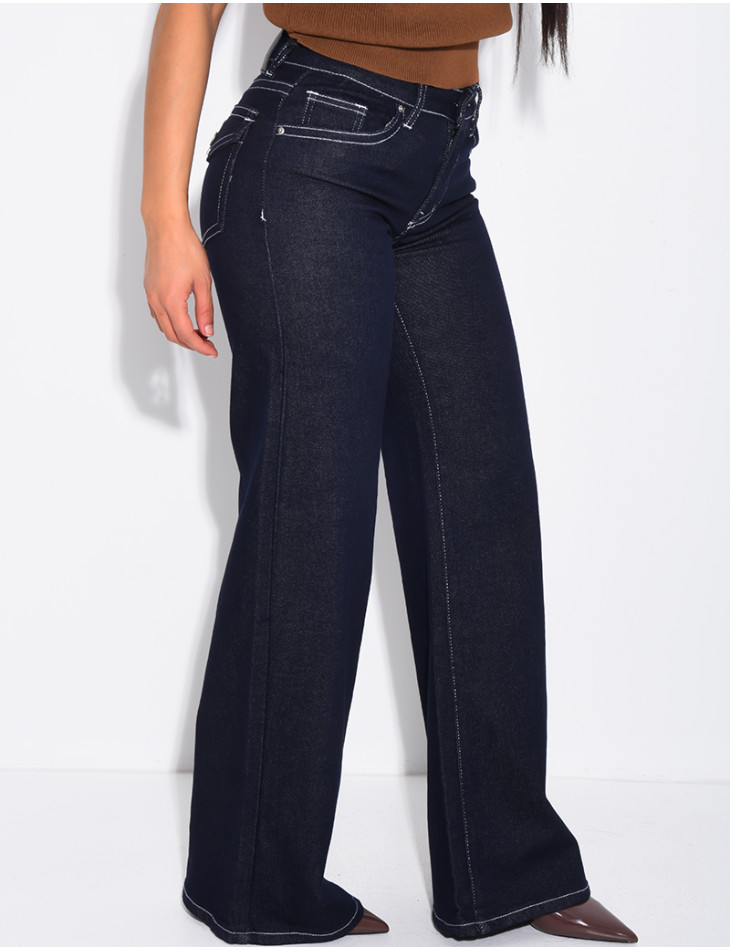 Low-rise wide-leg jeans with flap pockets