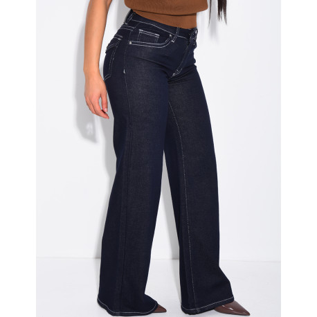 Low-rise wide-leg jeans with flap pockets