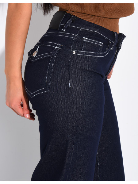 Low-rise wide-leg jeans with flap pockets