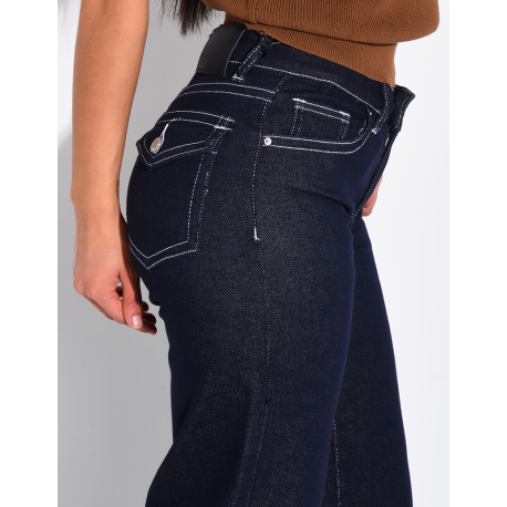 Low-rise wide-leg jeans with flap pockets
