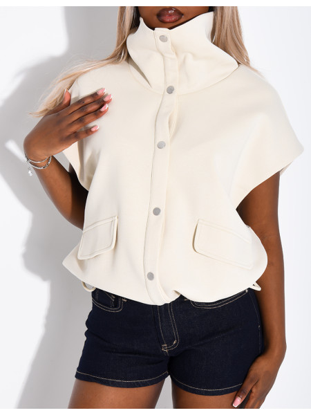 Ärmelloses Sweatshirt mit Knöpfen und hohem Kragen