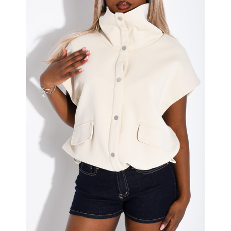 Ärmelloses Sweatshirt mit Knöpfen und hohem Kragen