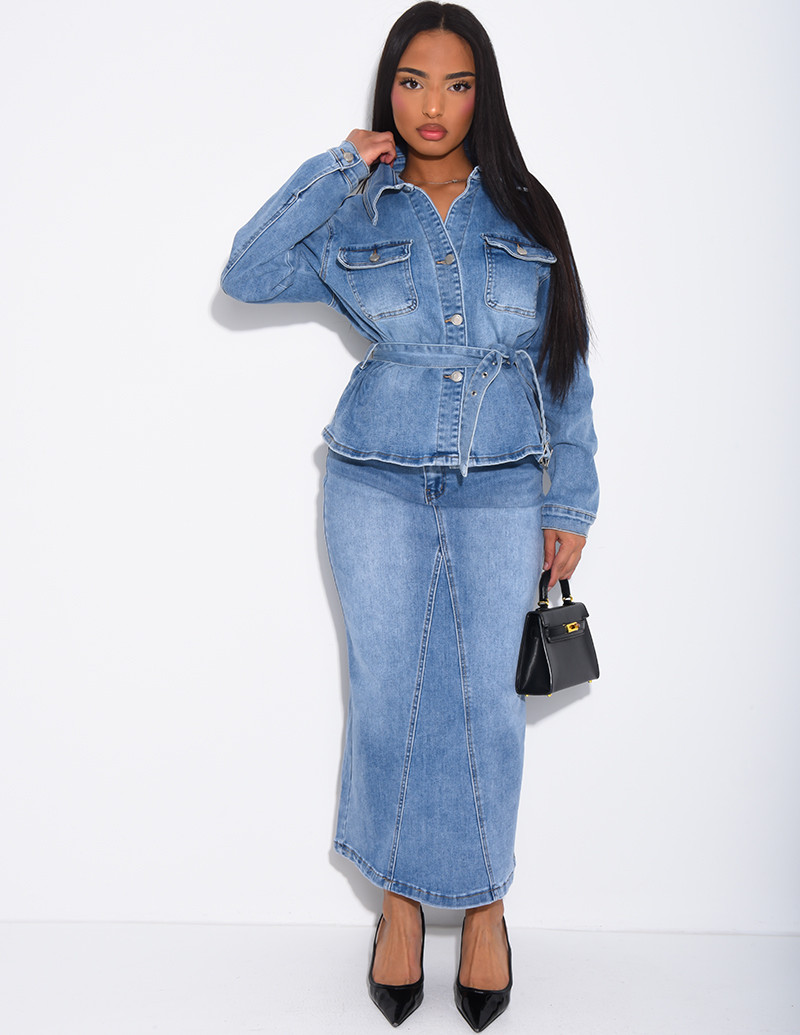 Denim set featuring a long...