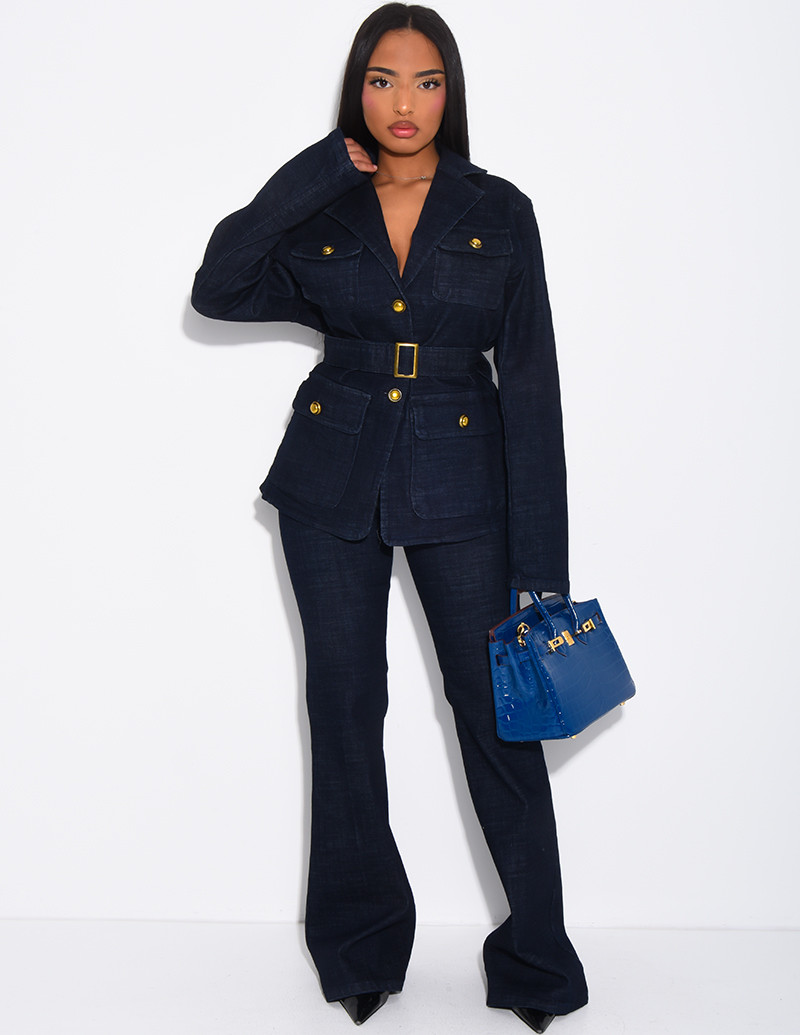 A denim outfit featuring...