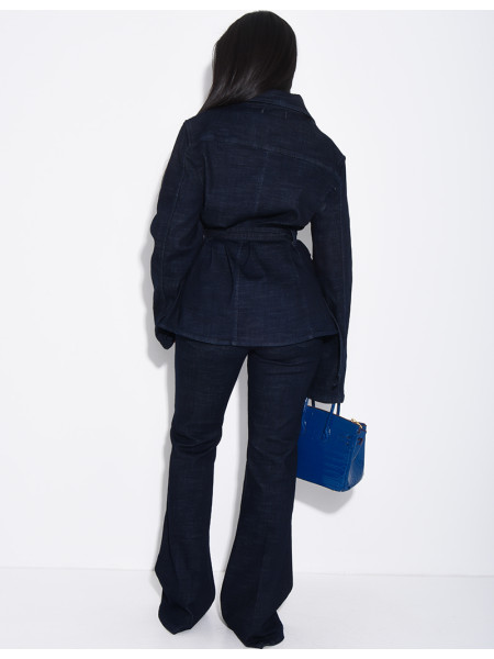 Jeans-Set mit Schlaghose und Blazer mit Offiziersknöpfen