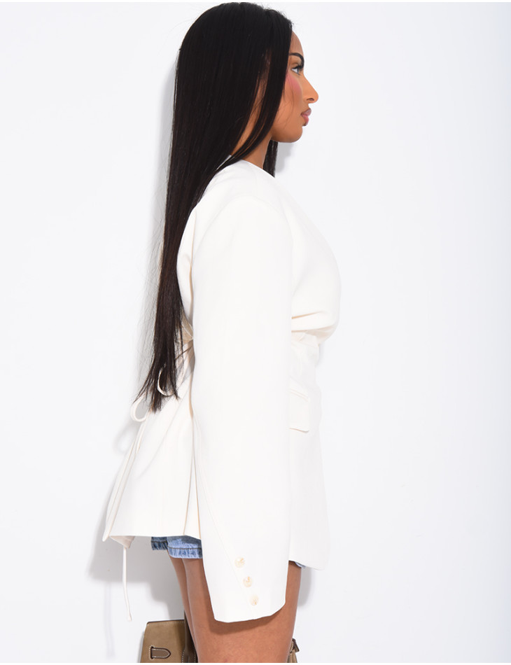 Blazer boutonné à nouer à la taille
