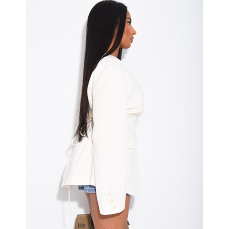 Blazer boutonné à nouer à la taille