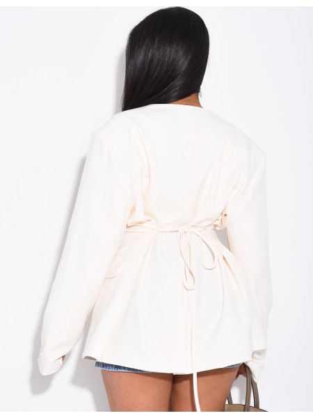 Blazer boutonné à nouer à la taille