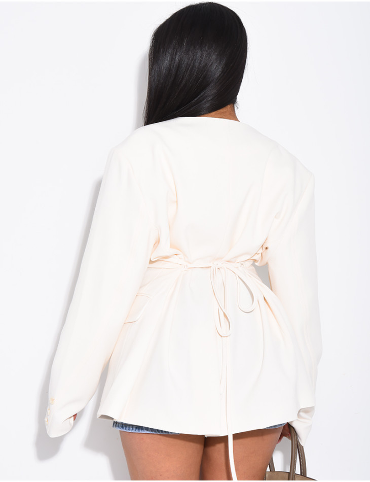 Blazer boutonné à nouer à la taille