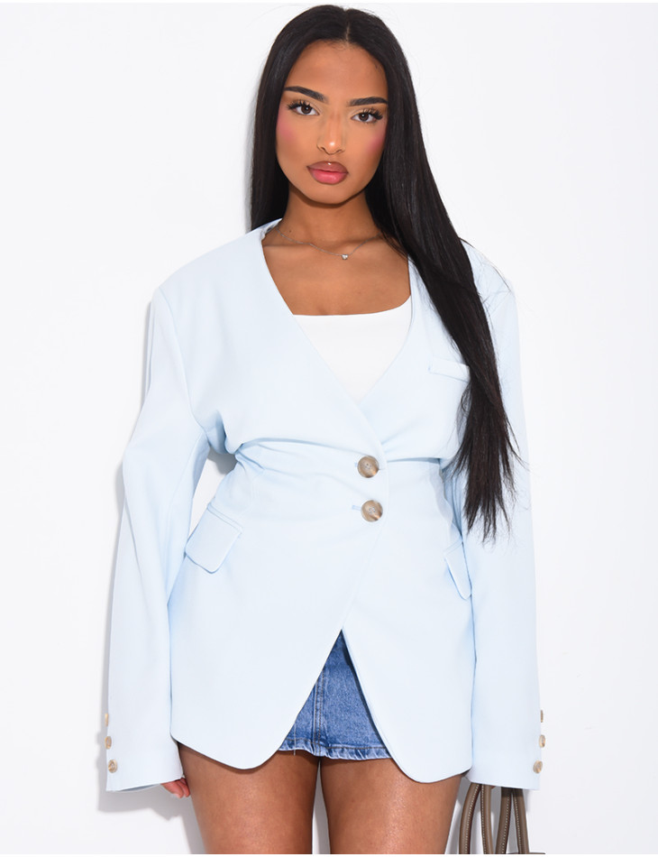 Blazer mit Knopfleiste und Bindegürtel an der Taille