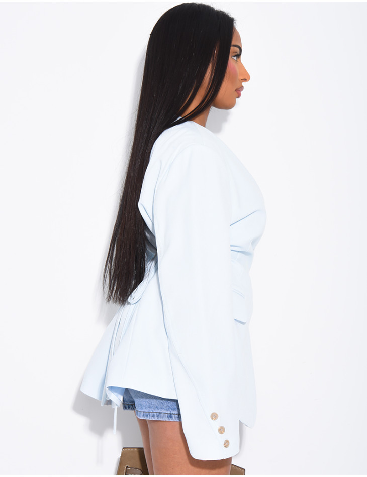 Blazer mit Knopfleiste und Bindegürtel an der Taille