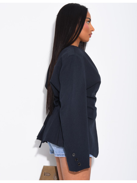 Blazer boutonné à nouer à la taille
