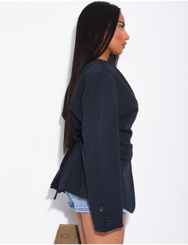 Blazer boutonné à nouer à la taille