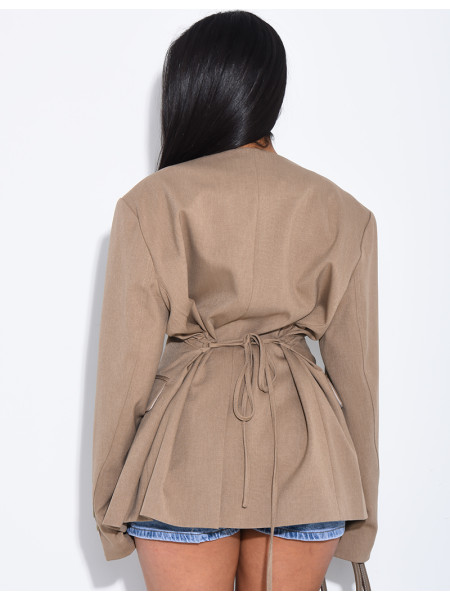Blazer boutonné à nouer à la taille