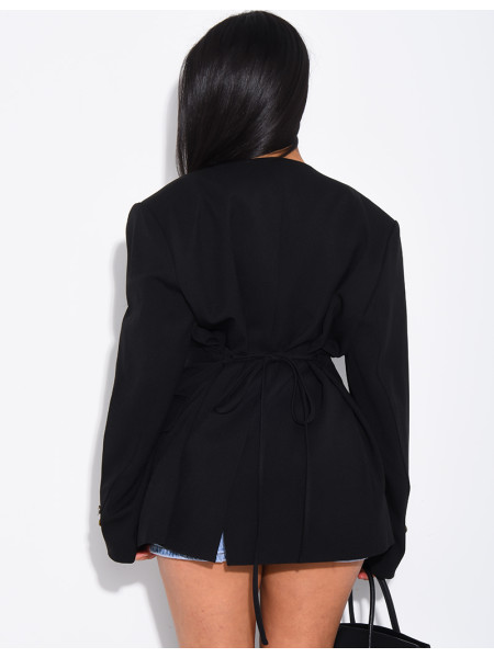 Blazer mit Knöpfen und Bindegürtel