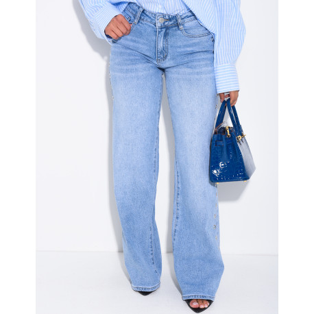 Jeans coupe droite à oeillets