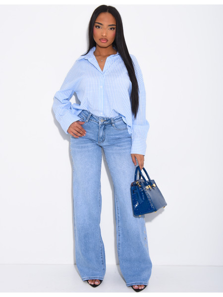 Jeans coupe droite à oeillets