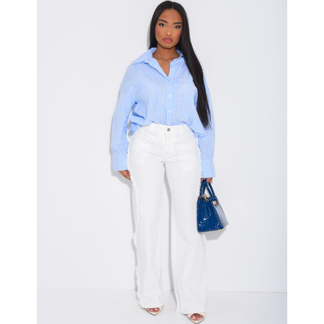 Jeans coupe large taille moyenne à coutures effilochées