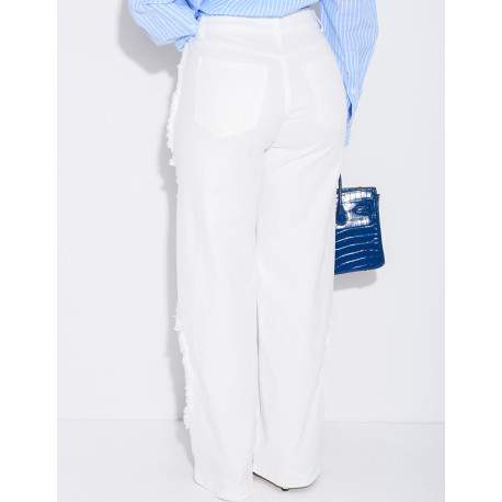 Jeans coupe large taille moyenne à coutures effilochées