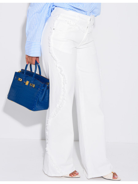 Jeans coupe large taille moyenne à coutures effilochées