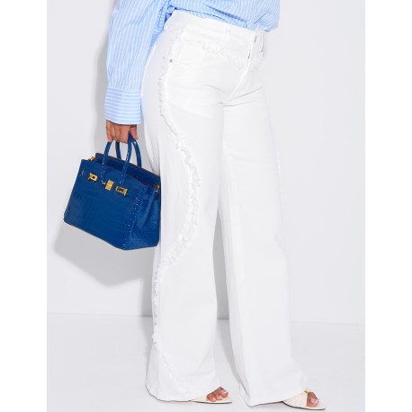 Jeans coupe large taille moyenne à coutures effilochées