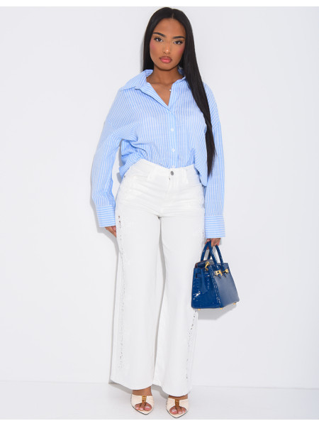 Jeans coupe droite à empiècements en dentelle