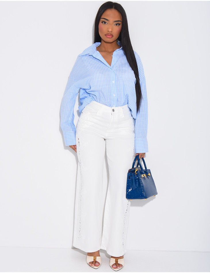 Jeans coupe droite à empiècements en dentelle