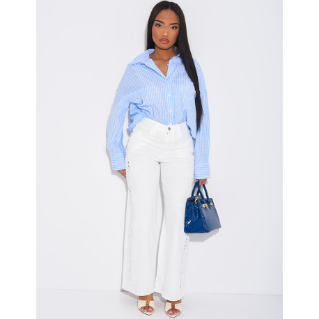 Jeans coupe droite à empiècements en dentelle