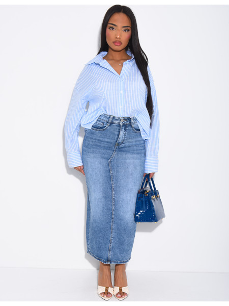 Jupe très longue en jeans délavé