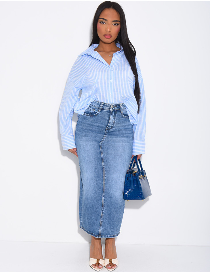 Jupe très longue en jeans délavé