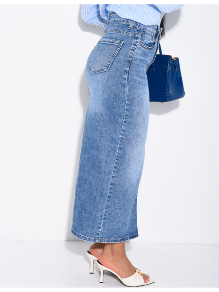 Jupe très longue en jeans délavé
