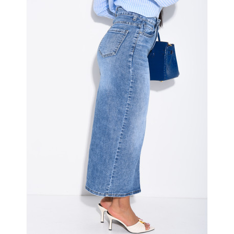 Jupe très longue en jeans délavé
