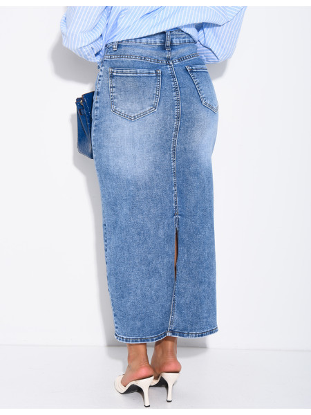 Jupe très longue en jeans délavé