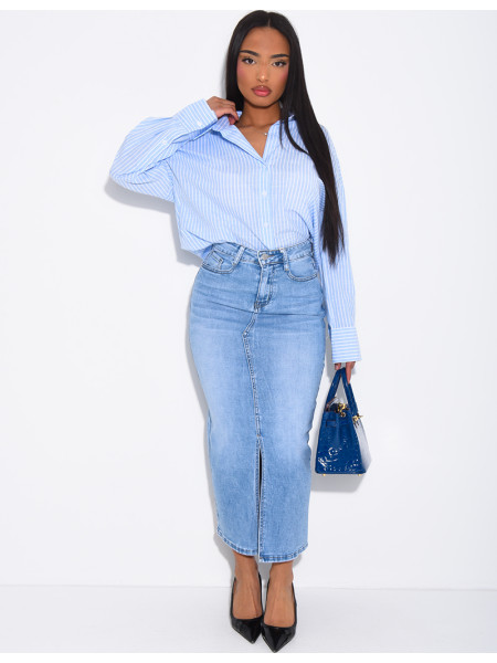 Jupe très longue en jeans délavé