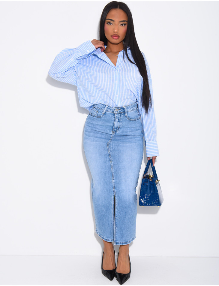 Jupe très longue en jeans délavé