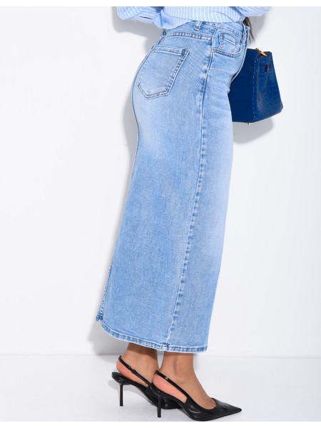 Jupe très longue en jeans délavé